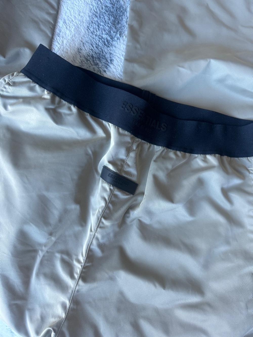 Essentials Cream Lounge Shorts with Black Elastic Waistband